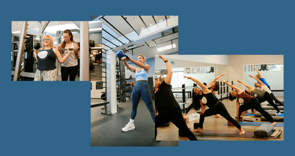 images of Well Studio trainers leading one on one, buddy+ training and group fitness classes