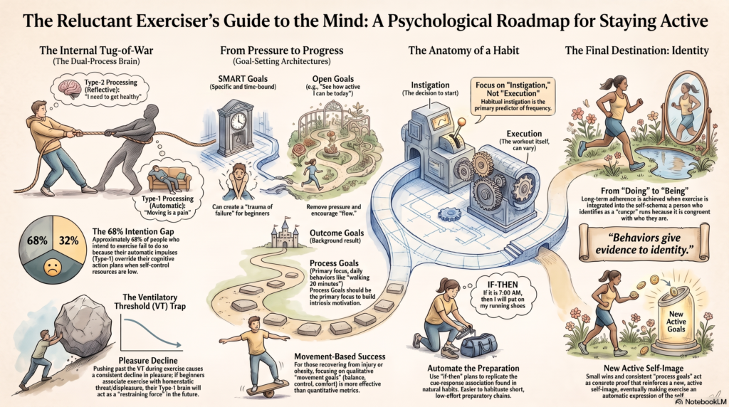 infographic detailing the path to mastery. It's an example of the reluctant exercisers guide to the mind and a psychological roadmap for staying active.